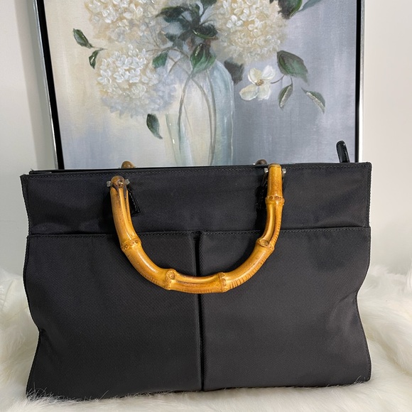 Gucci Handbags - Gucci Authantic Vintage Tote Bag Handbag Bamboo bag Black Nylon